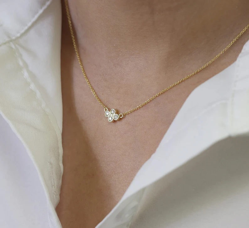 14K 4 DIAMOND BEZEL CLUSTER NECKLACE