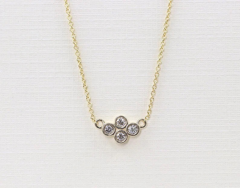 14K 4 DIAMOND BEZEL CLUSTER NECKLACE