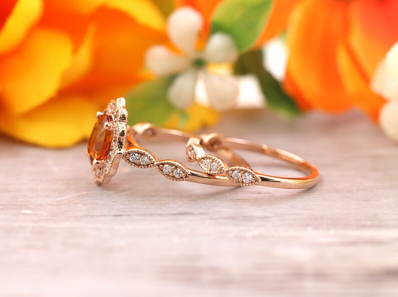 14K CITRINE DIAMOND FLORAL BRIDAL SET