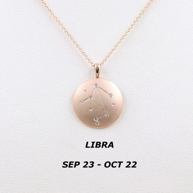 14K DIAMOND LIBRA ZODIAC SIGN MATT FINISHED NECKLACE