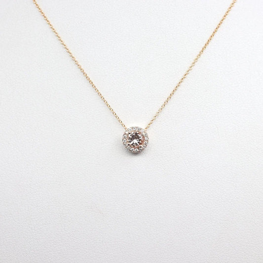 14K MORGANITE DIAMOND HALO NECKLACE