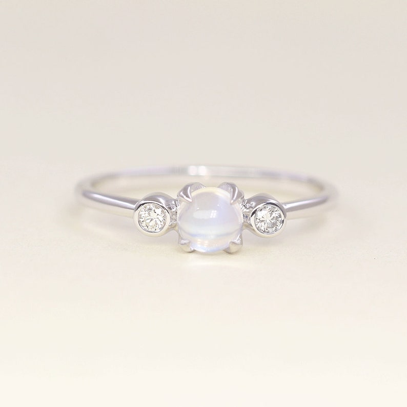 14K MOONSTONE DIAMOND BEZEL RING