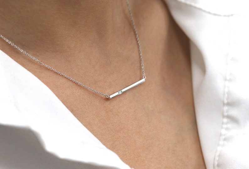 14K 1 DIAMOND BAR NECKLACE