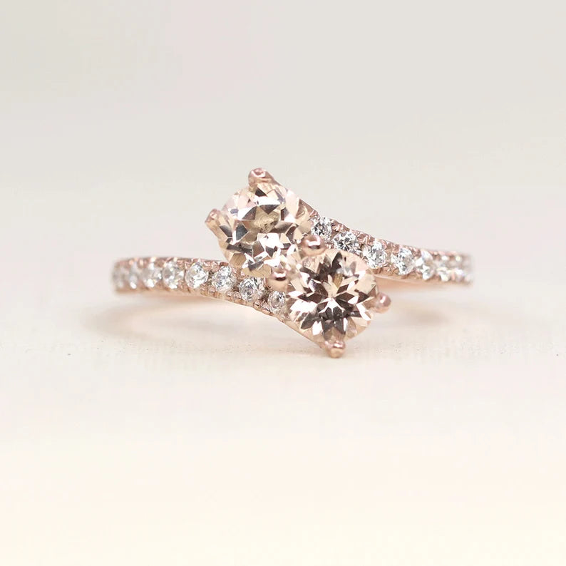 14K MORGANITE DIAMOND OVERLAP RING