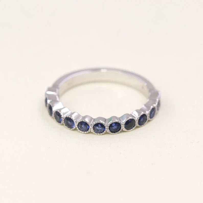 14K SAPPHIRE BEZEL MILGRAIN BAND