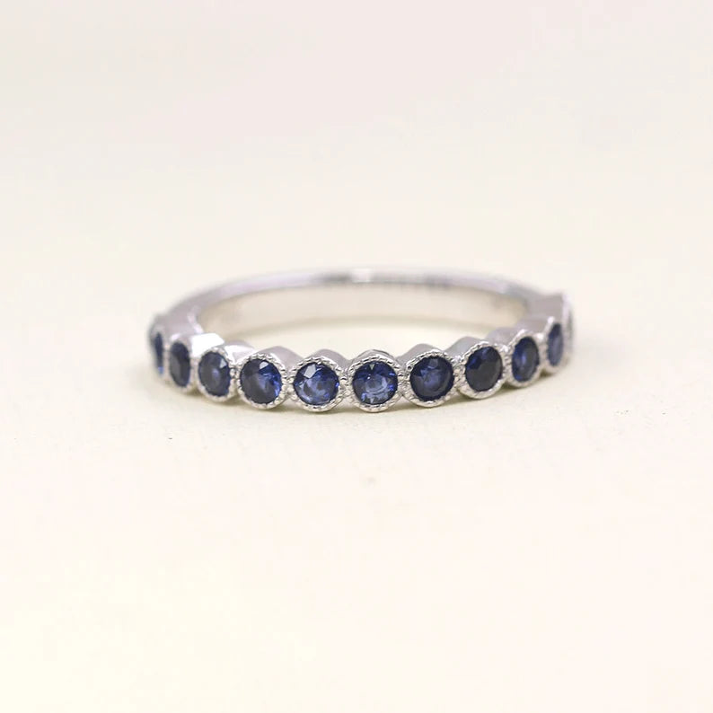 14K SAPPHIRE BEZEL MILGRAIN BAND