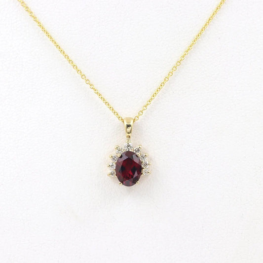 14K OVAL GARNET DIAMOND CROWN NECKLACE