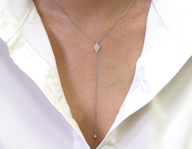 14K DIAMOND RHOMBUS LARIAT NECKLACE