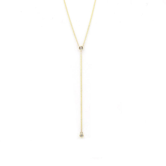 14K 2 DIAMOND BEZEL LARIAT NECKLACE