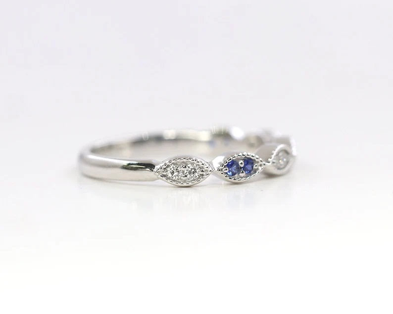 14K SAPPHIRE DIAMOND ART DECO BAND