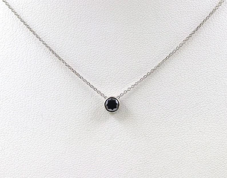 14K 0.50CT BLACK DIAMOND BEZEL NECKLACE