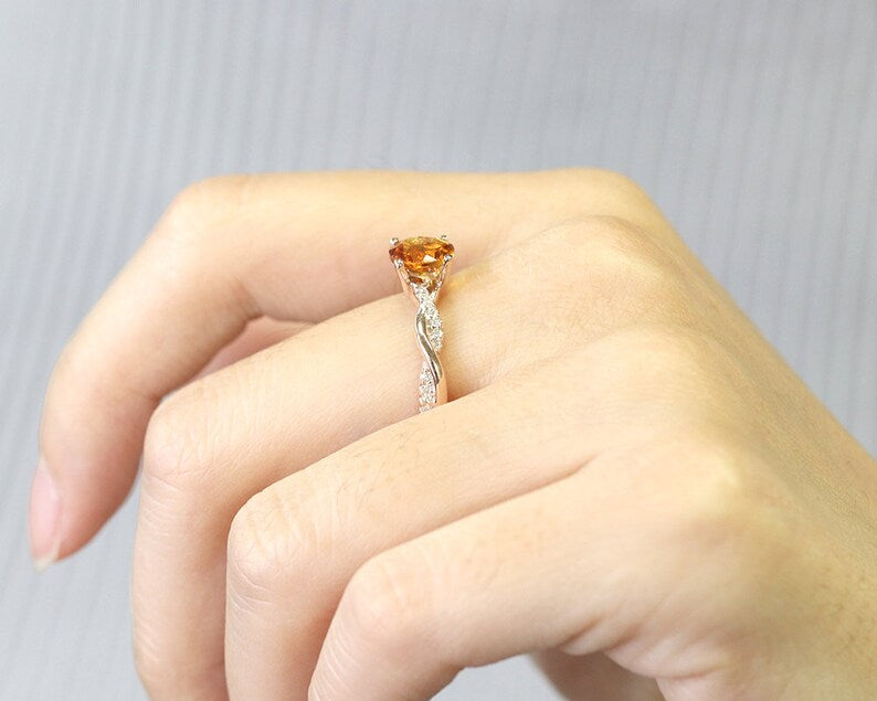 14K CITRINE DIAMOND TWIST RING