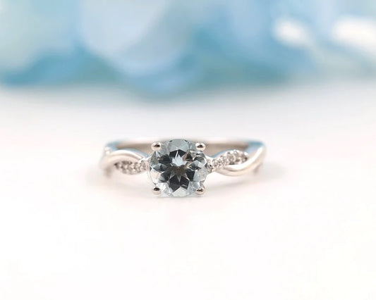 14K AQUAMARINE DIAMOND TWIST RING