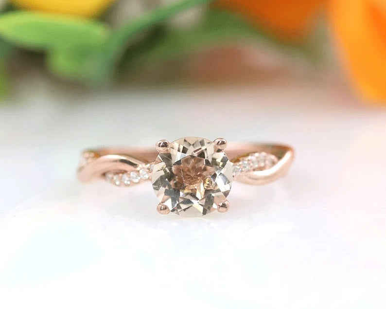 14K MORGANITE DIAMOND TWIST RING