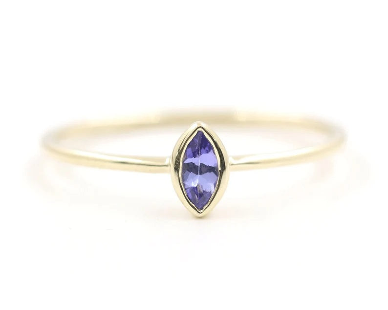 14K MARQUISE TANZANITE BEZEL SOLITAIRE RING