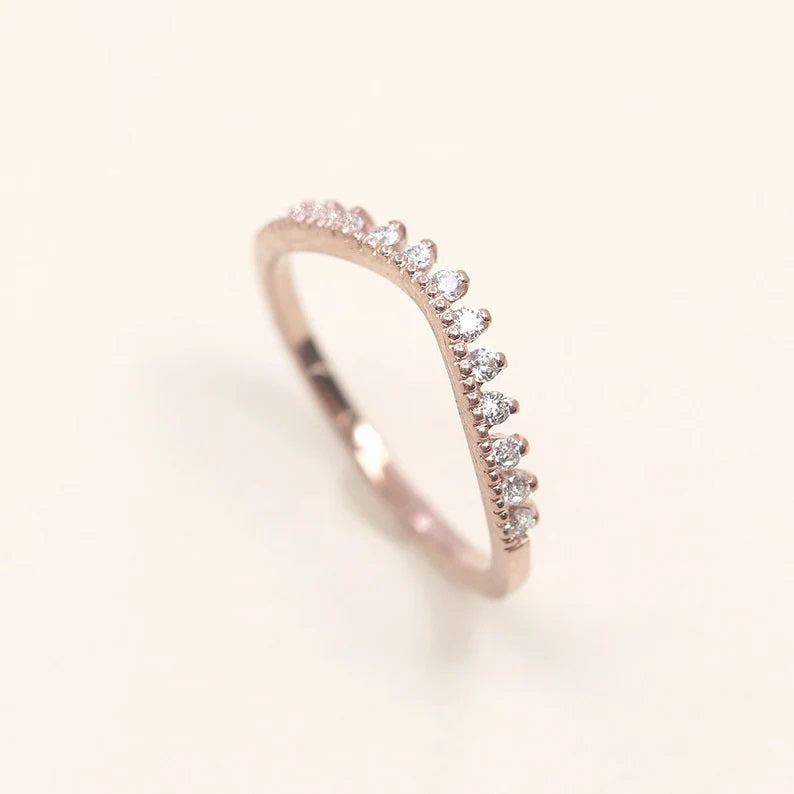 14K 0.20CT DIAMOND MILGRAIN CURVED BAND