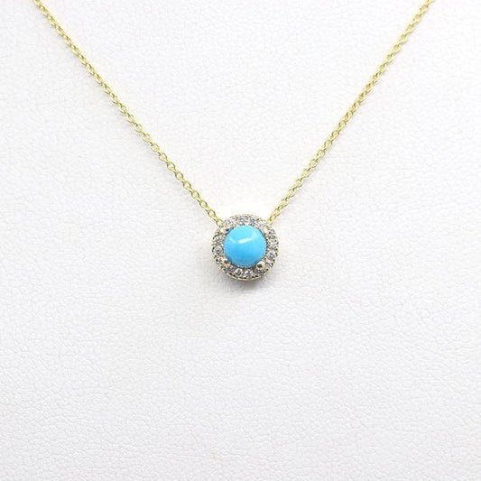 14K TURQUOISE DIAMOND HALO NECKLACE