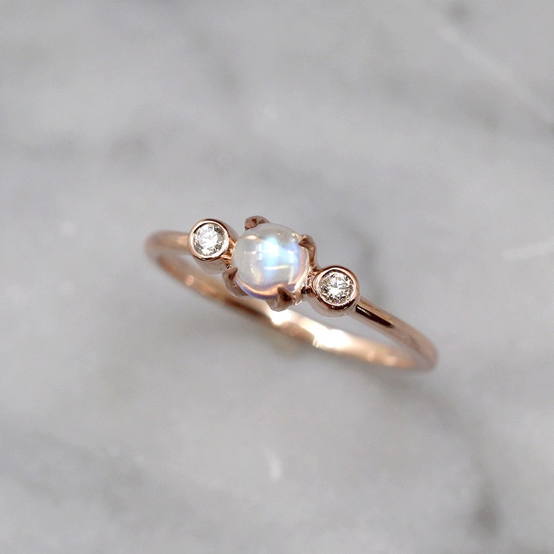 14K MOONSTONE DIAMOND BEZEL RING