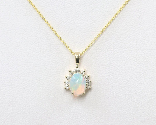 14K OVAL OPAL DIAMOND CROWN NECKLACE