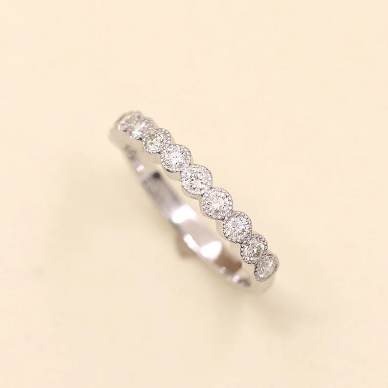 14K 0.55CT DIAMOND BEZEL MILGRAIN BAND