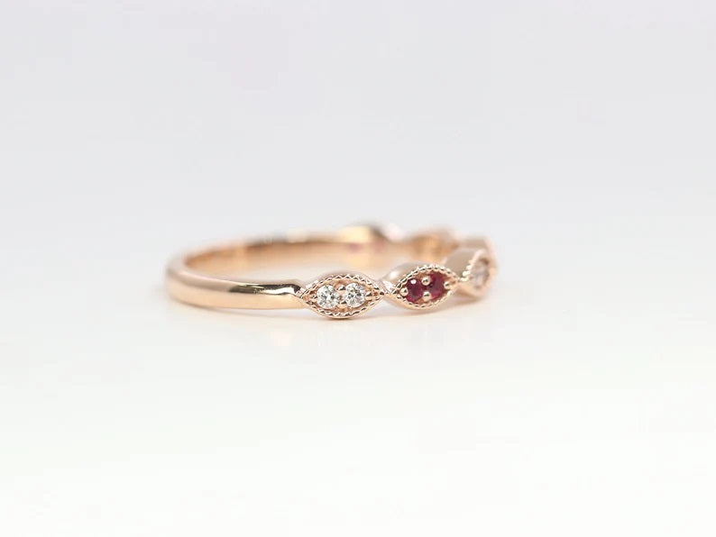 14K RUBY DIAMOND ART DECO BAND