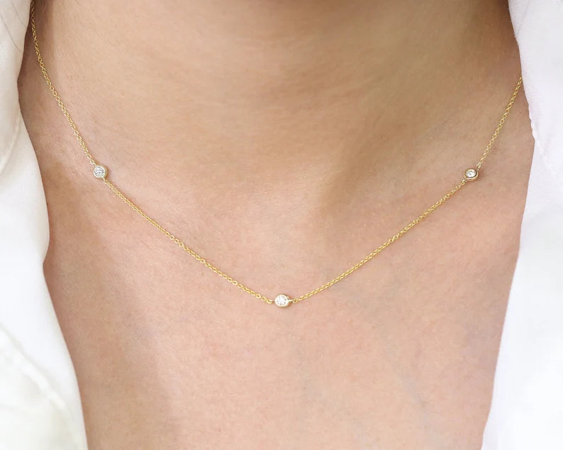 14K 0.05CT X 3 DIAMOND BY THE YARD NECKLACE