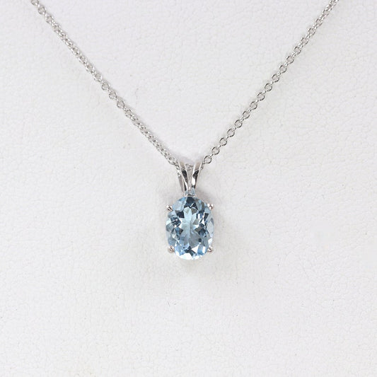 14K 1.2CT OVAL AQUAMARINE SOLITAIRE NECKLACE