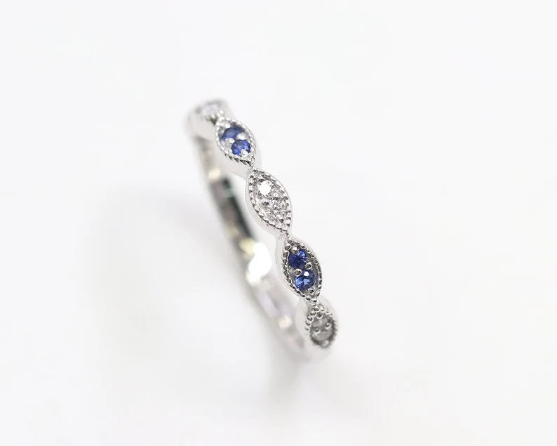 14K SAPPHIRE DIAMOND ART DECO BAND