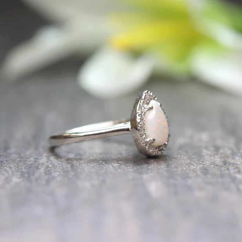 14K PEAR OPAL DIAMOND HALO RING