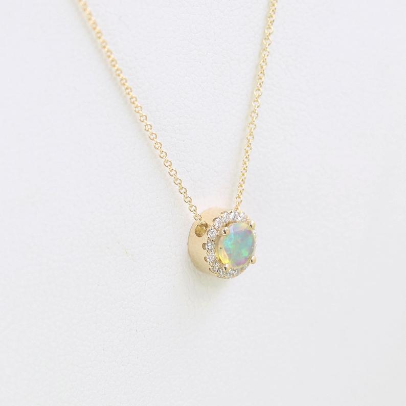 14K OPAL DIAMOND HALO NECKLACE