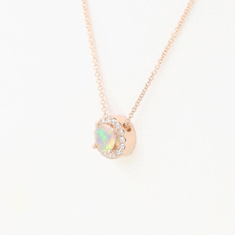 14K OPAL DIAMOND HALO NECKLACE