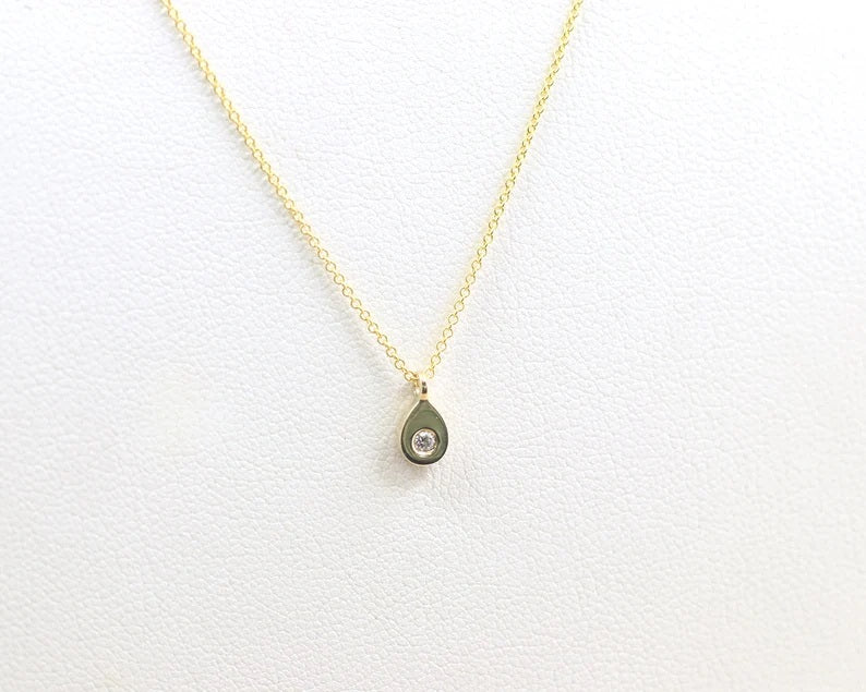 14K 1 DIAMOND WATER DROP NECKLACE