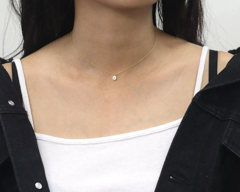 14K 1 DIAMOND WATER DROP NECKLACE