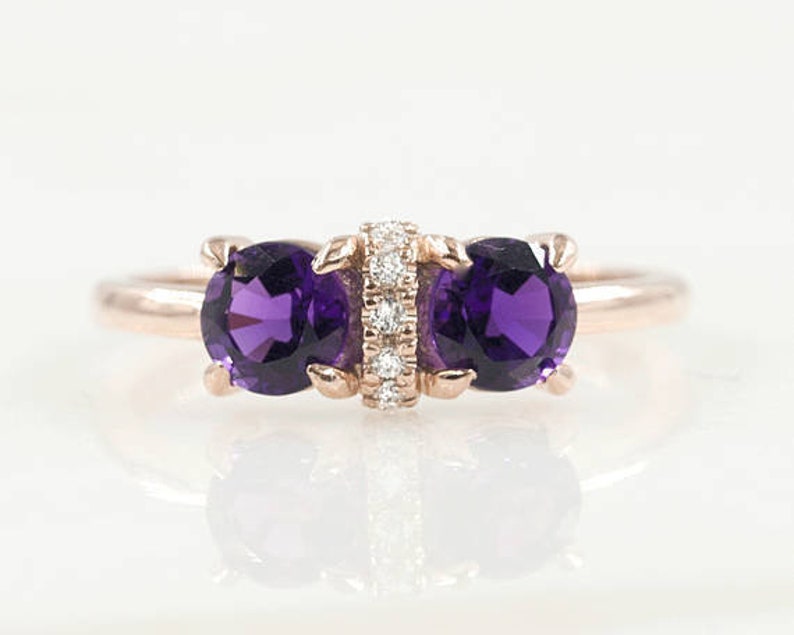 14K ROUND AMETHYST DIAMOND RING