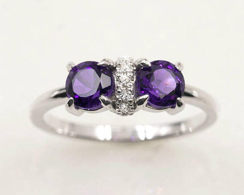 14K ROUND AMETHYST DIAMOND RING