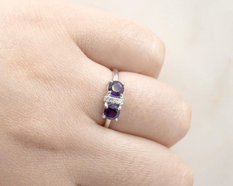 14K ROUND AMETHYST DIAMOND RING