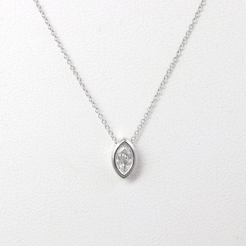 14K 0.15CT MARQUISE DIAMOND BEZEL NECKLACE