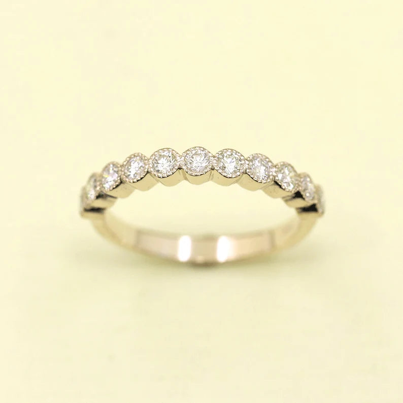 14K 0.55CT DIAMOND BEZEL MILGRAIN BAND