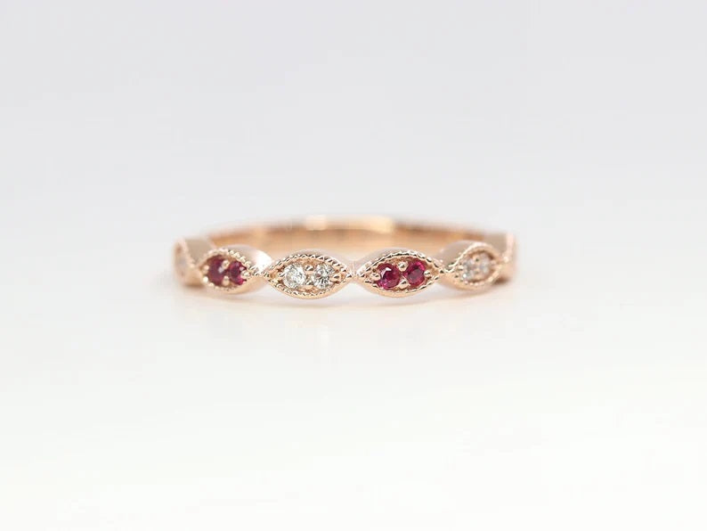 14K RUBY DIAMOND ART DECO BAND