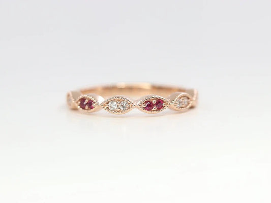 14K RUBY DIAMOND ART DECO BAND