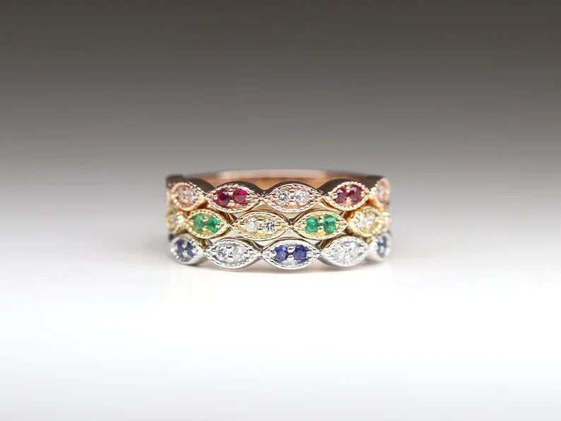 14K RUBY DIAMOND ART DECO BAND