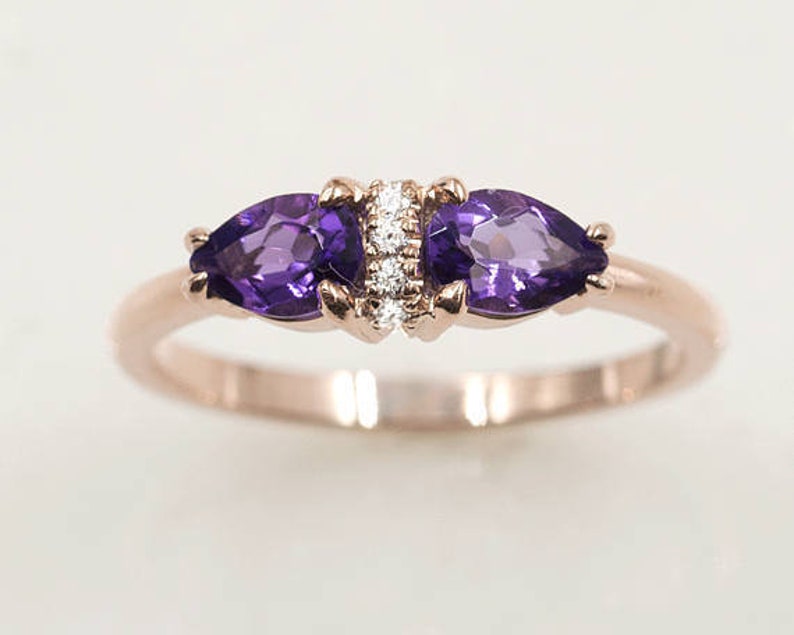 14K PEAR AMETHYST DIAMOND RING