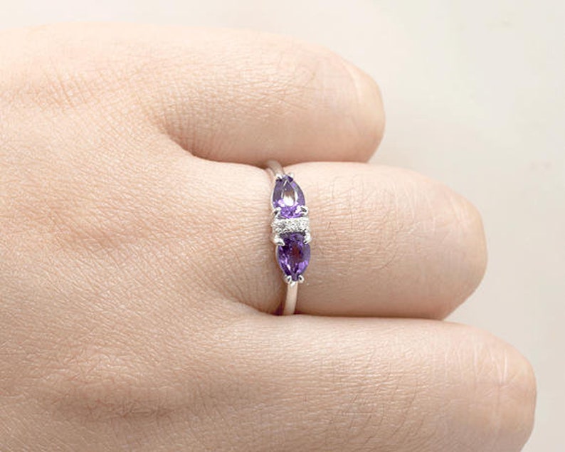 14K PEAR AMETHYST DIAMOND RING