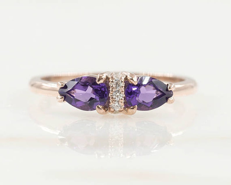 14K PEAR AMETHYST DIAMOND RING