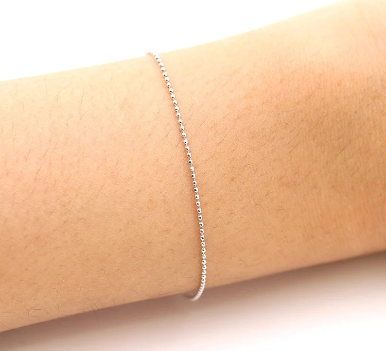 14K 1MM / 1.5MM DIAMOND CUT BEADED CHAIN BRACELET