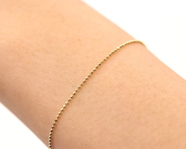 14K 1MM / 1.5MM DIAMOND CUT BEADED CHAIN BRACELET