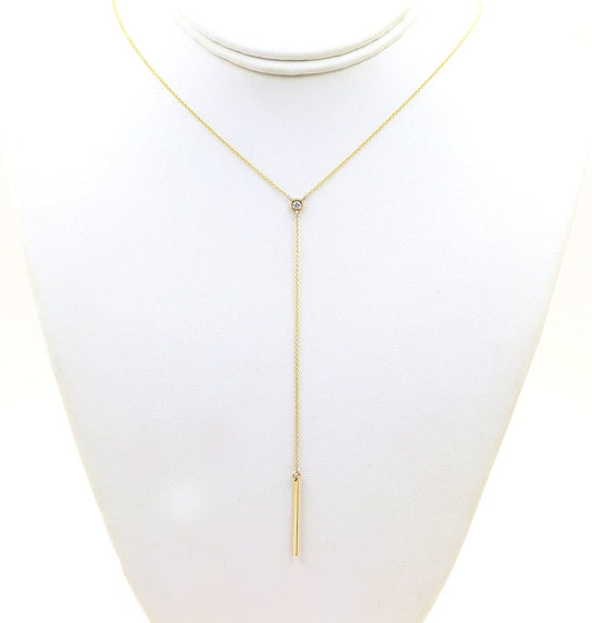 14K DIAMOND BEZEL PLAIN BAR LARIAT NECKLACE