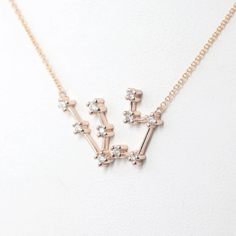 14K DIAMOND AQUARIUS ZODIAC SIGN NECKLACE