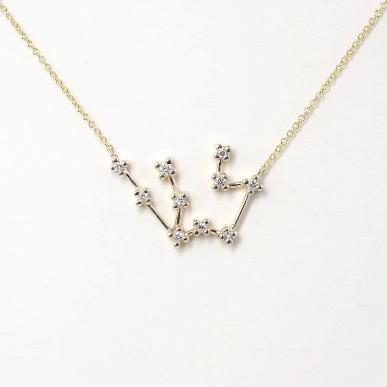 14K DIAMOND AQUARIUS ZODIAC SIGN NECKLACE