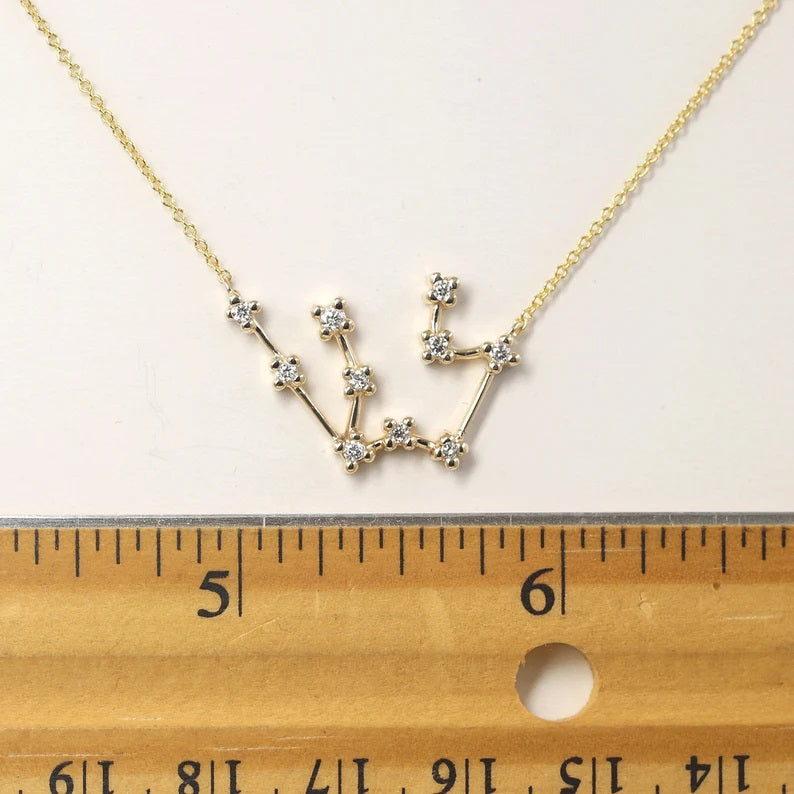 14K DIAMOND AQUARIUS ZODIAC SIGN NECKLACE